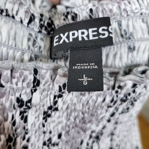 NEW Express Stretch Shirred Shirt Dress size Large Snake Print Mini sundress - Picture 8 of 9